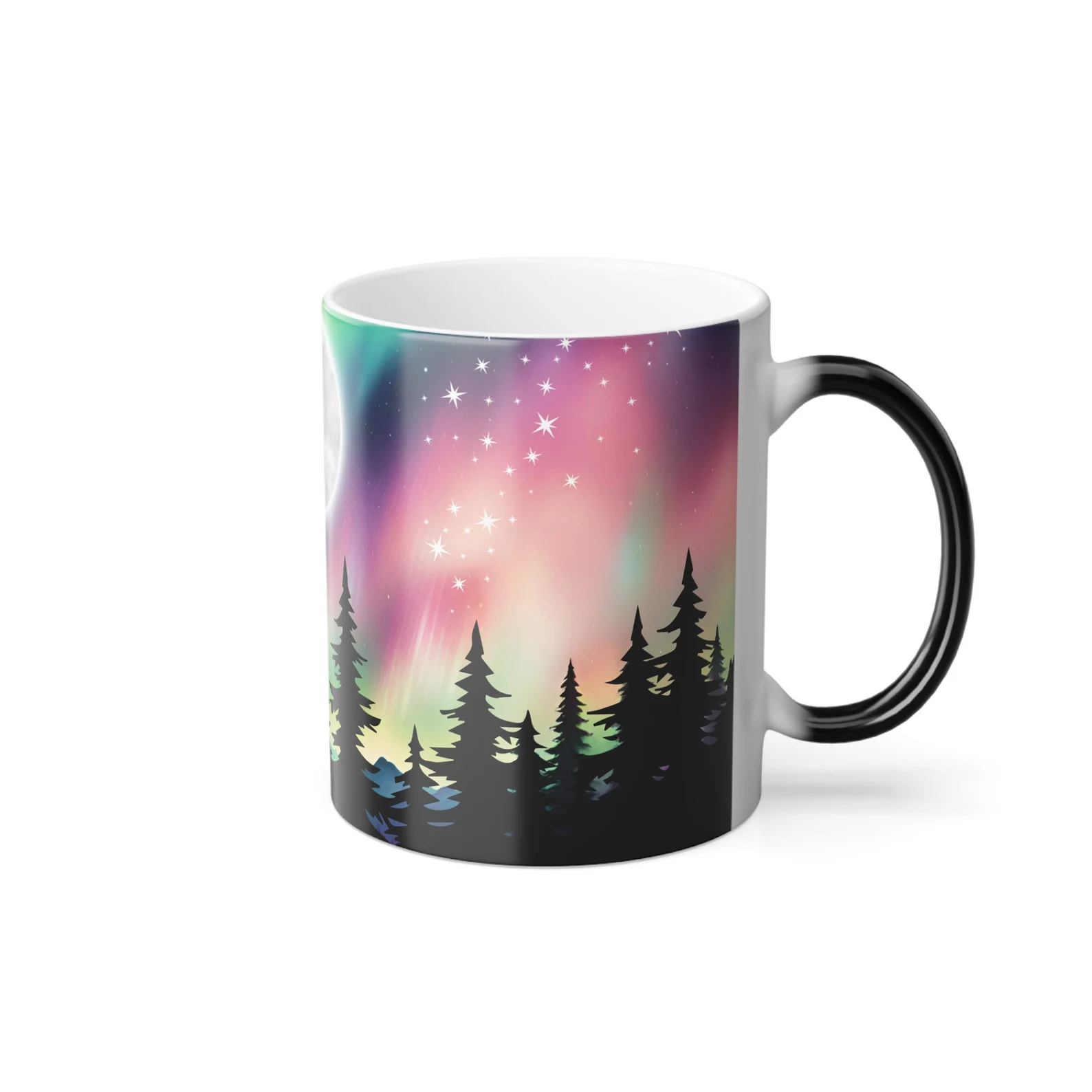 Rainbow Northern Lights Color Changing Mug, 11oz Coffee Mug, Microwave Safe  + Dishwasher (top rack only) safe - Block by Block Alaska